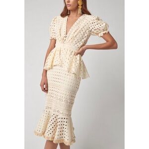 Johanna Ortiz Midi Eyelet Embroidered Puff-Sleeve Lovers Bridgelush Dress